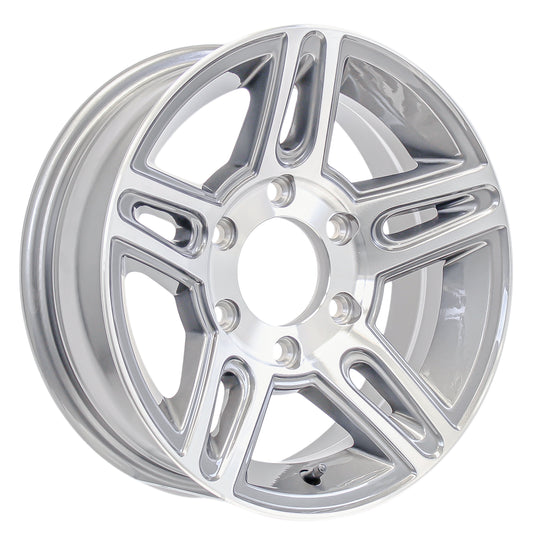 eCustomrim Aluminum Trailer Wheel 15X6 15 Inch Silver Inlay Style 6 Lug On 5.5" Center Rim