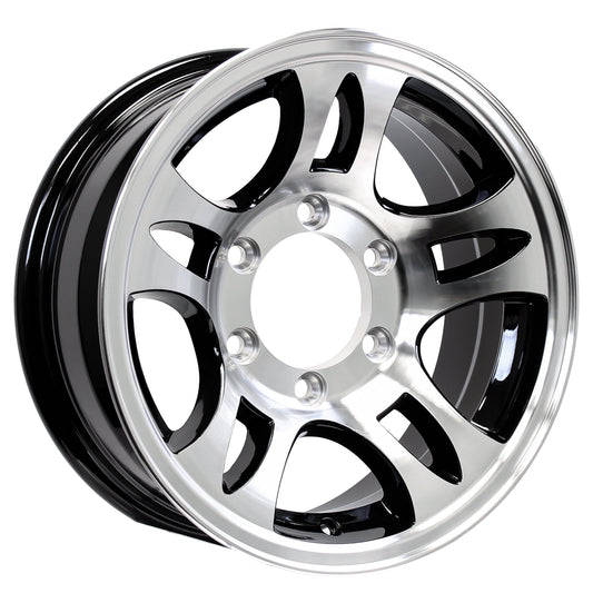 eCustomrim Aluminum Trailer Wheel 15X6 15 Inch T03 Black Style 6 Lug On 5.5" Center Rim