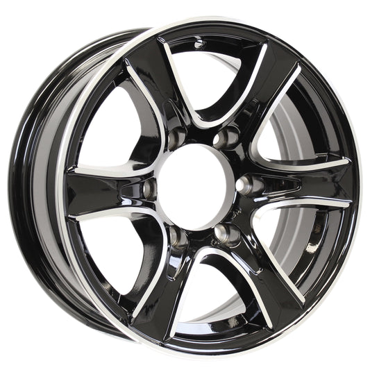 eCustomrim Aluminum Trailer Wheel 15X6 15 Inch Thoroughbred Black 6 Lug On 5.5" Center Rim