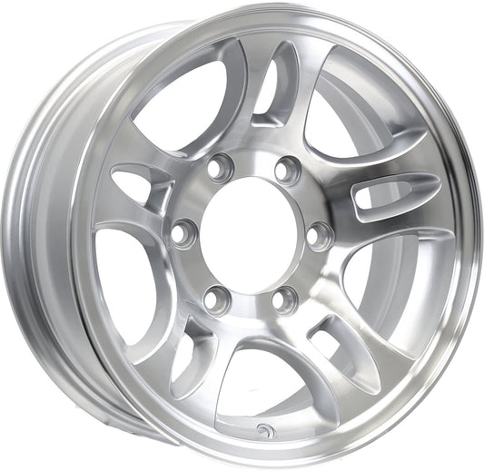 eCustomrim Aluminum Trailer Wheel 15X6 15 X 6 6 Lug 5.5 Center T03 Silver Rim