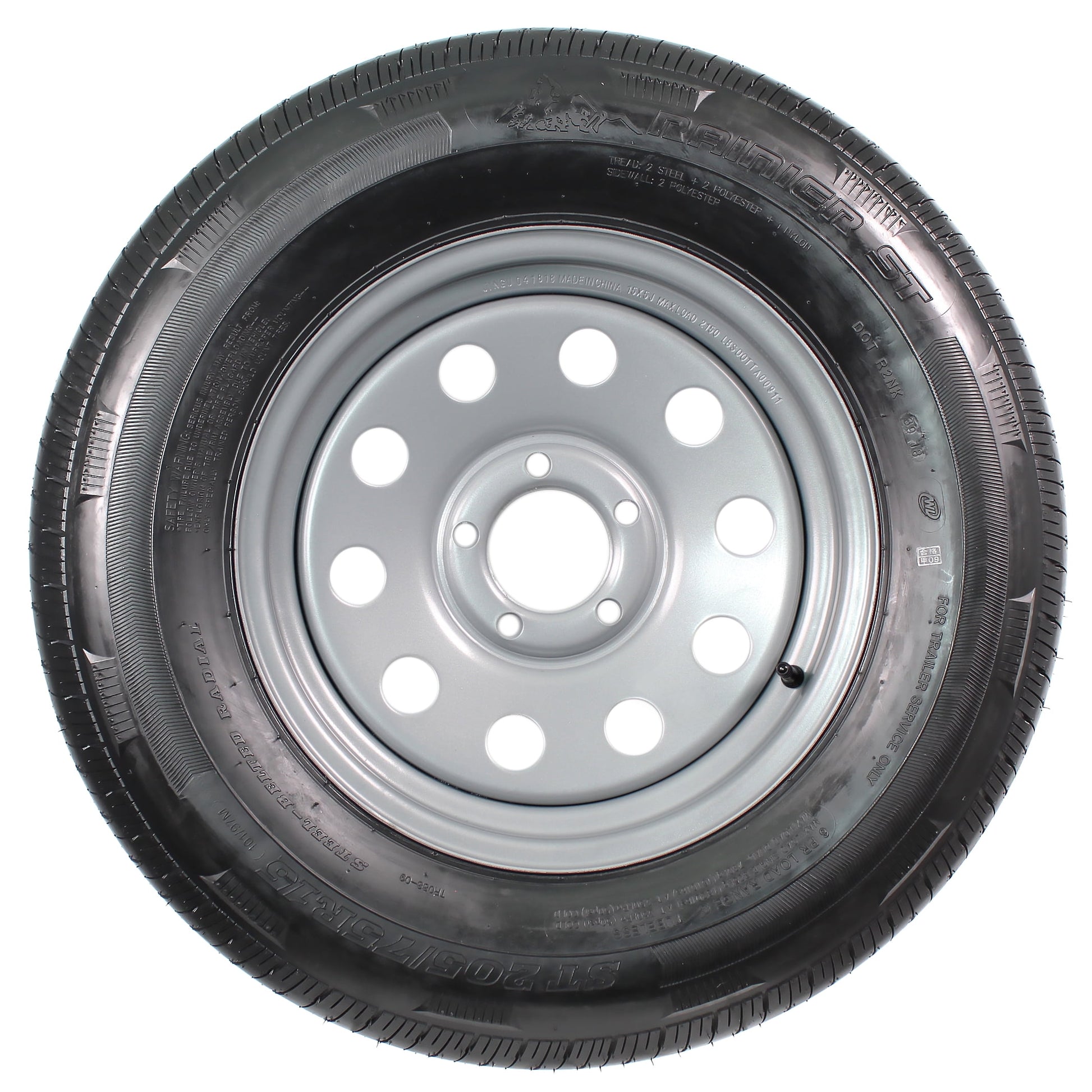 eCustomrim Radial Trailer Tire On Rim ST205/75R15 205/75-15 5 Lug Wheel Gray Grey Modular