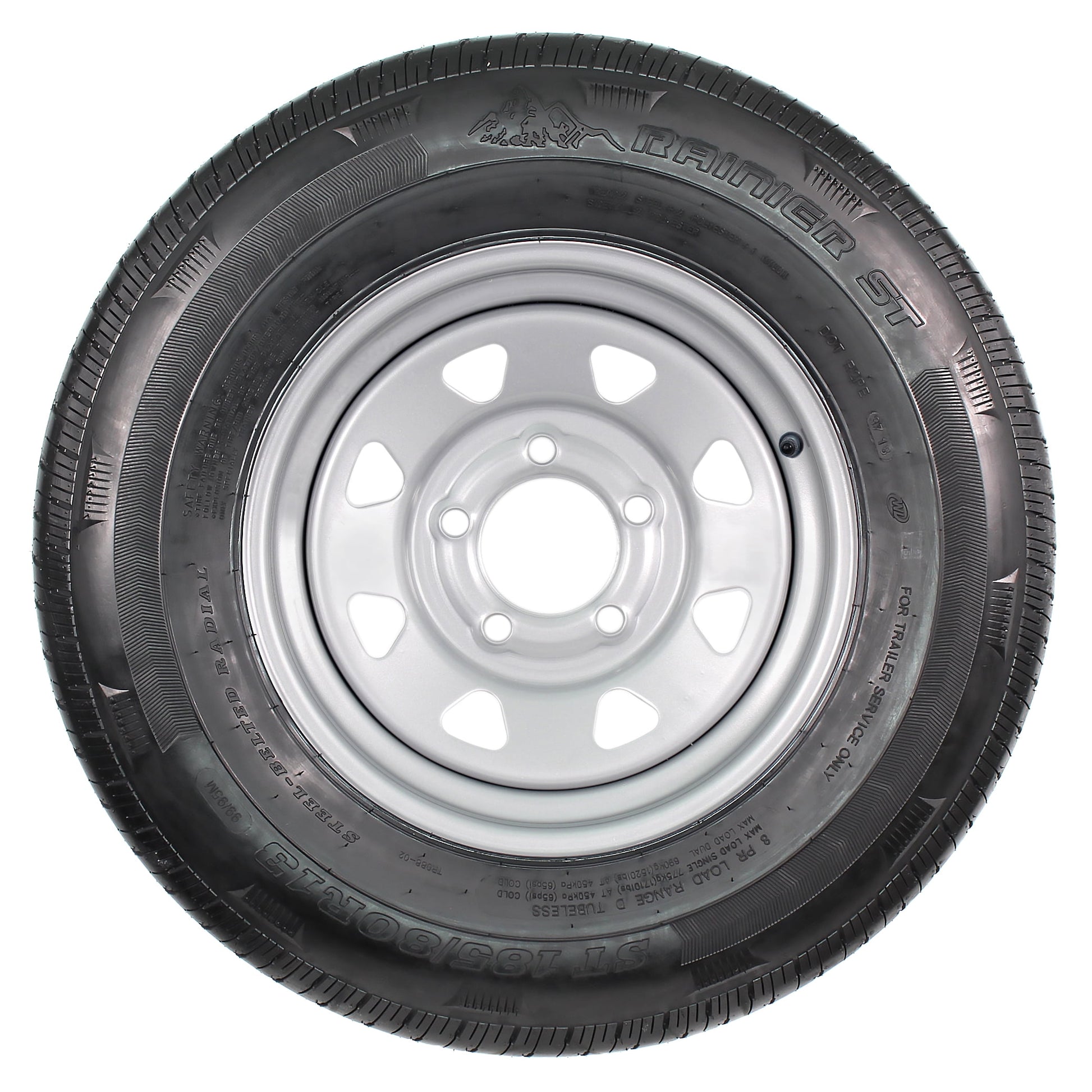 eCustomrim Radial Trailer Tire Rim ST185/80R13 Load C 1480 Lb. 13x4.5 5-4.5 Silver Wheel