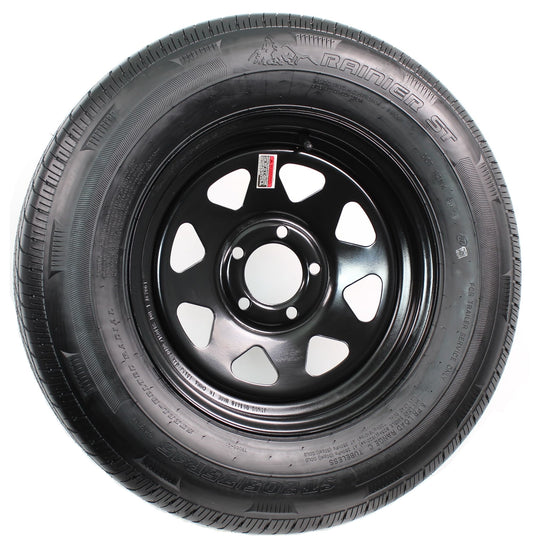 eCustomrim Radial Trailer Tire and Rim ST205/75R15 Load D 15x5 5-4.5 Black Spoke Wheel