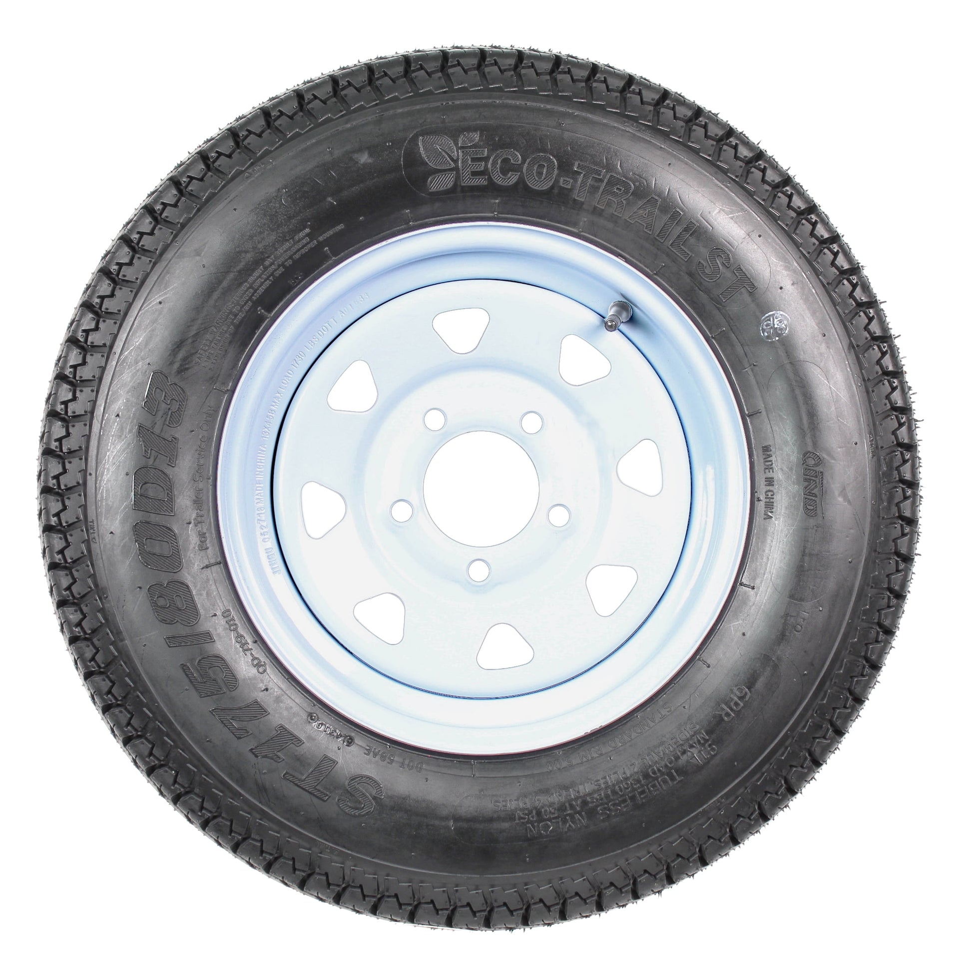 eCustomrim Trailer Tire On Rim ST175/80D13 175/80 D 13 Load C 5 Lug White Spoke Wheel
