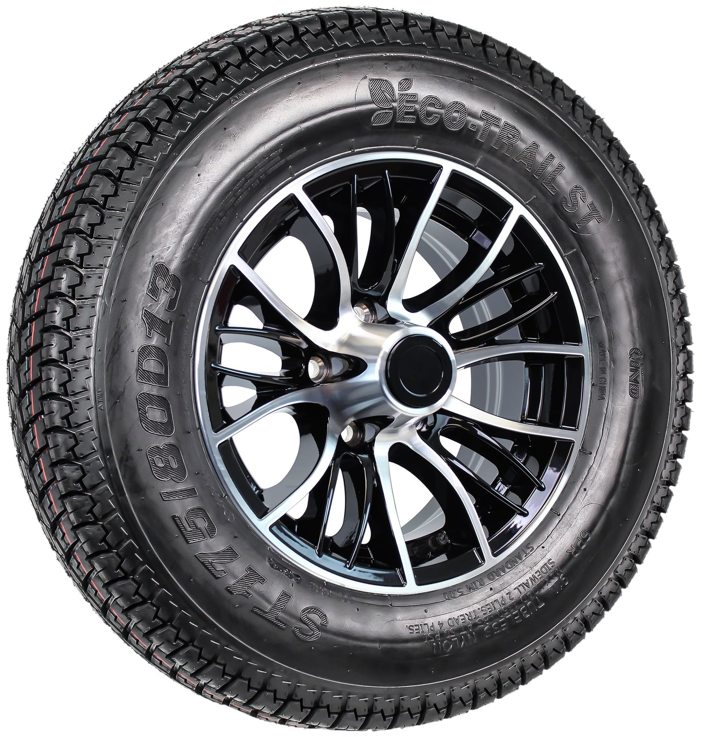 eCustomrim Trailer Tire ST175/80D13 Load Range C 13X5 5-4.5 Evolution Black Aluminum Rim
