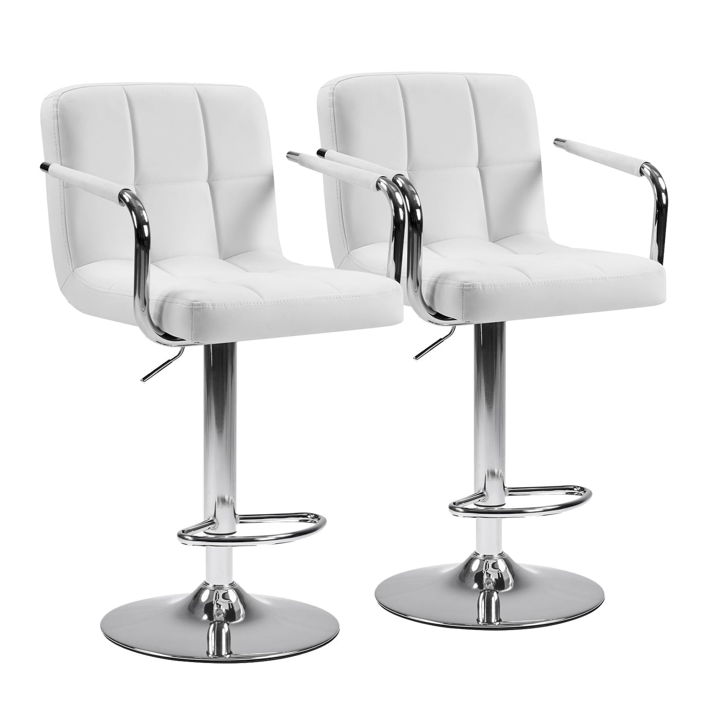 edx Bar Stools Set of 2 with PU Leather, Swivel High Back Bar Stools with Handles for Kitchen Island, White