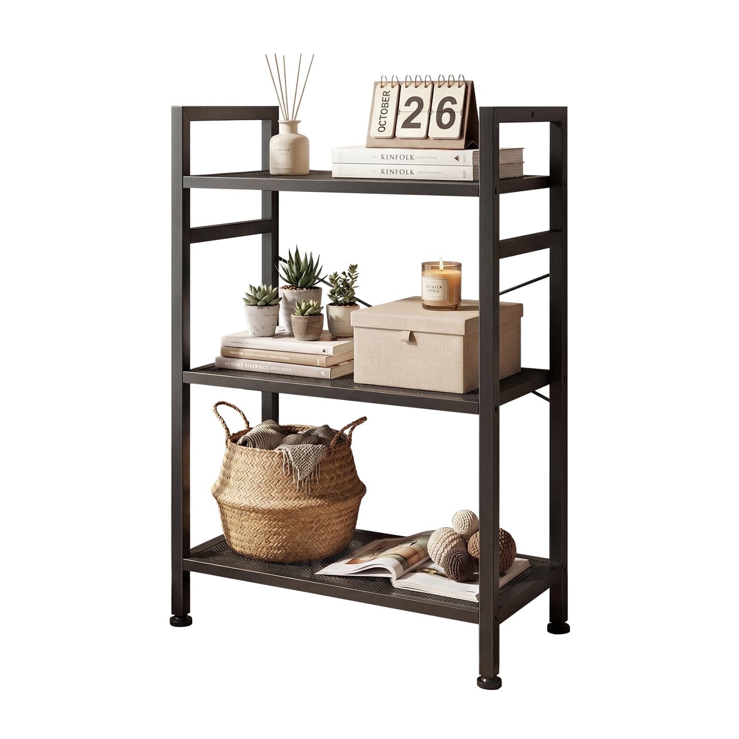 EDX Bookcase, 3 Tier Book Shelf, Storage Shelf, Classic Modern Bookcase for CDs, Movies, Books, Industrial Bookcase for Home Office, Living Room, Kitchen, Bedroom, Black