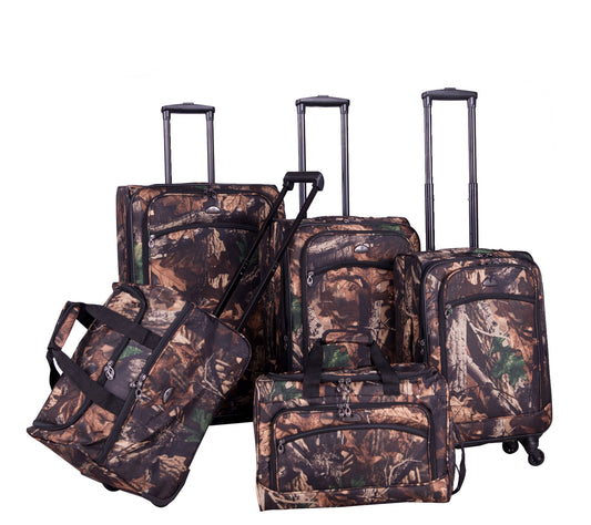 American Flyer Camo Green 5-Piece Spinner Luggage Set