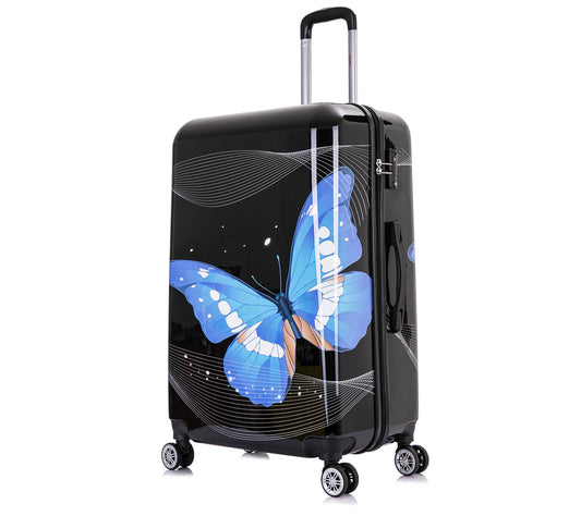 InUSA Lightweight Hardside Spinner 28" Black Butterfly Luggag