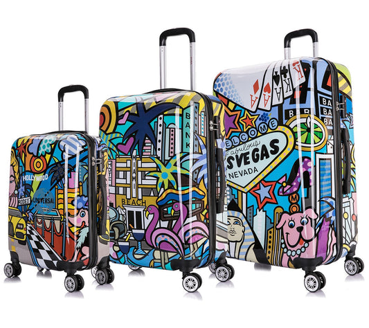 InUSA Cities Lightweight Hardside Spinner 3-Piece Set-Prints