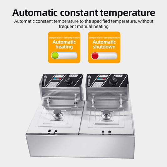 fryer,Commercial Use Stainless Steel Removable Oil 2*1.7kw Stainless Oil And Dual Fryer Pot Fryer 6l With Removable And Lid Fryer Lid 2*1.7kw Fish Fryer Fish Dual Fish