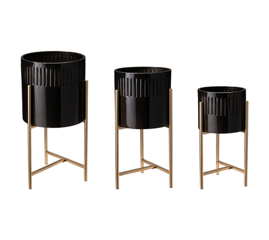 Glitzhome Modern Black & Gold Metal Plant Stand s, Set of 3