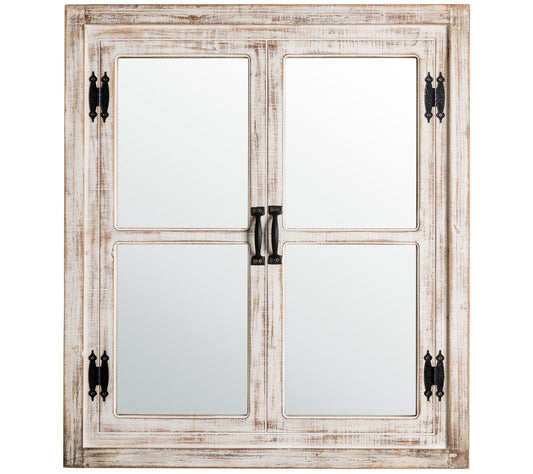 Glitzhome Farmhouse Country Window Washed WhiteWall Mirror