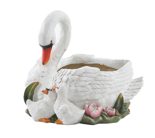 Luxen Home Resin White Swan Planter