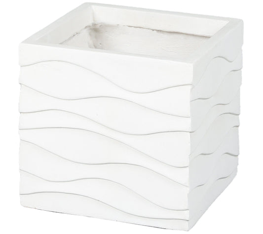 Luxen Home White MgO Wavy Design Square Planter