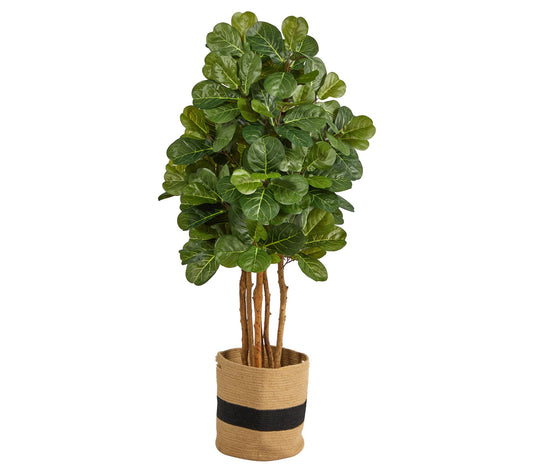 5' Fiddle Leaf Fig Cotton Planter by Nearly Nat ural