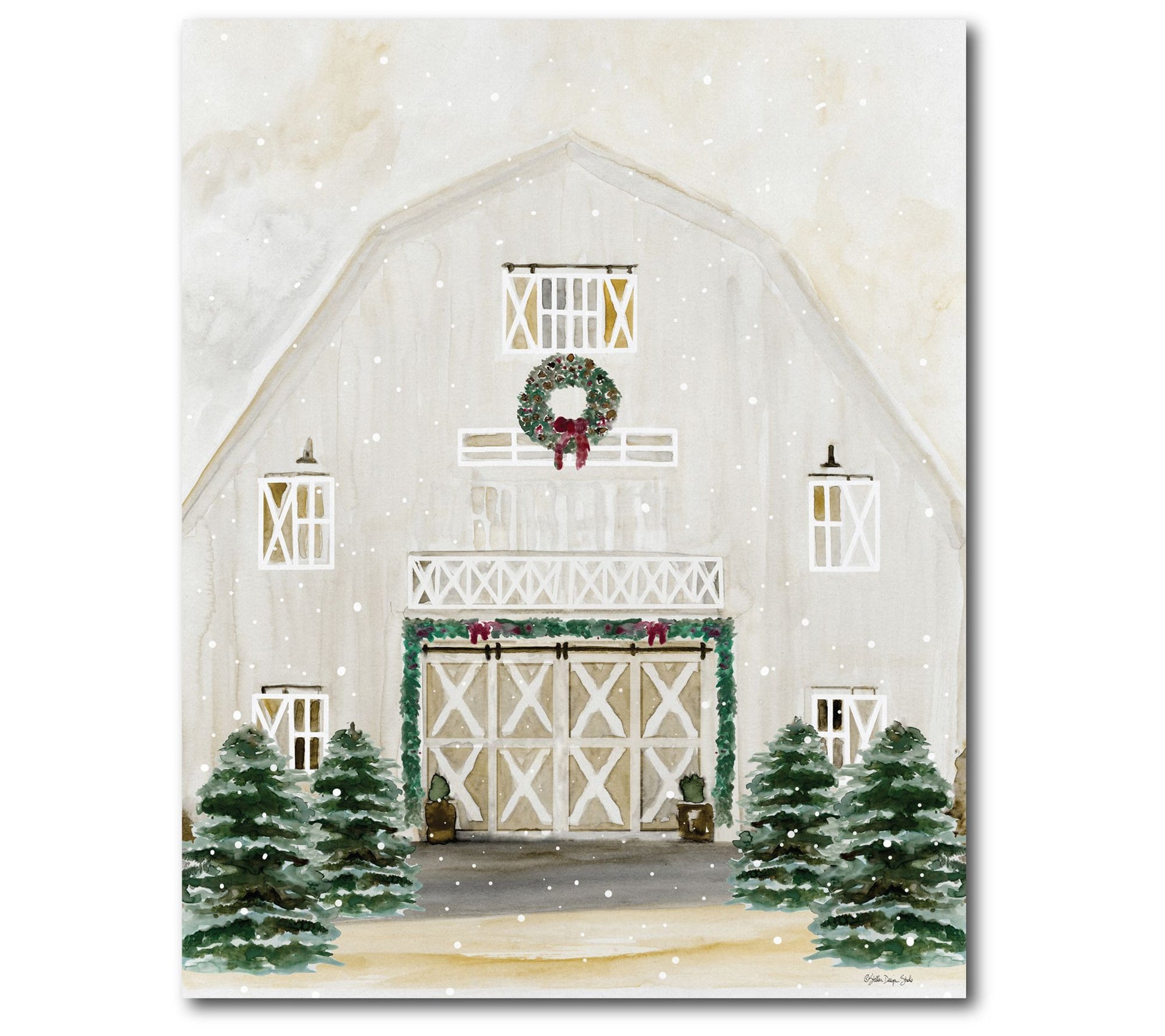 Courtside Market Snowy Christmas Barn 30x40 Canvas