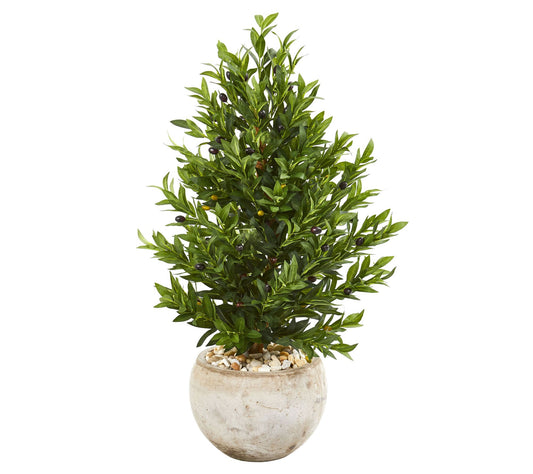 3' Olive Cone Topiary in Sand Stone Planter UVistant