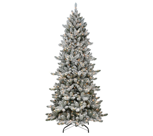 Puleo 7.5' Slim Flocked Royal Majestic Spruce C hristmas Tree