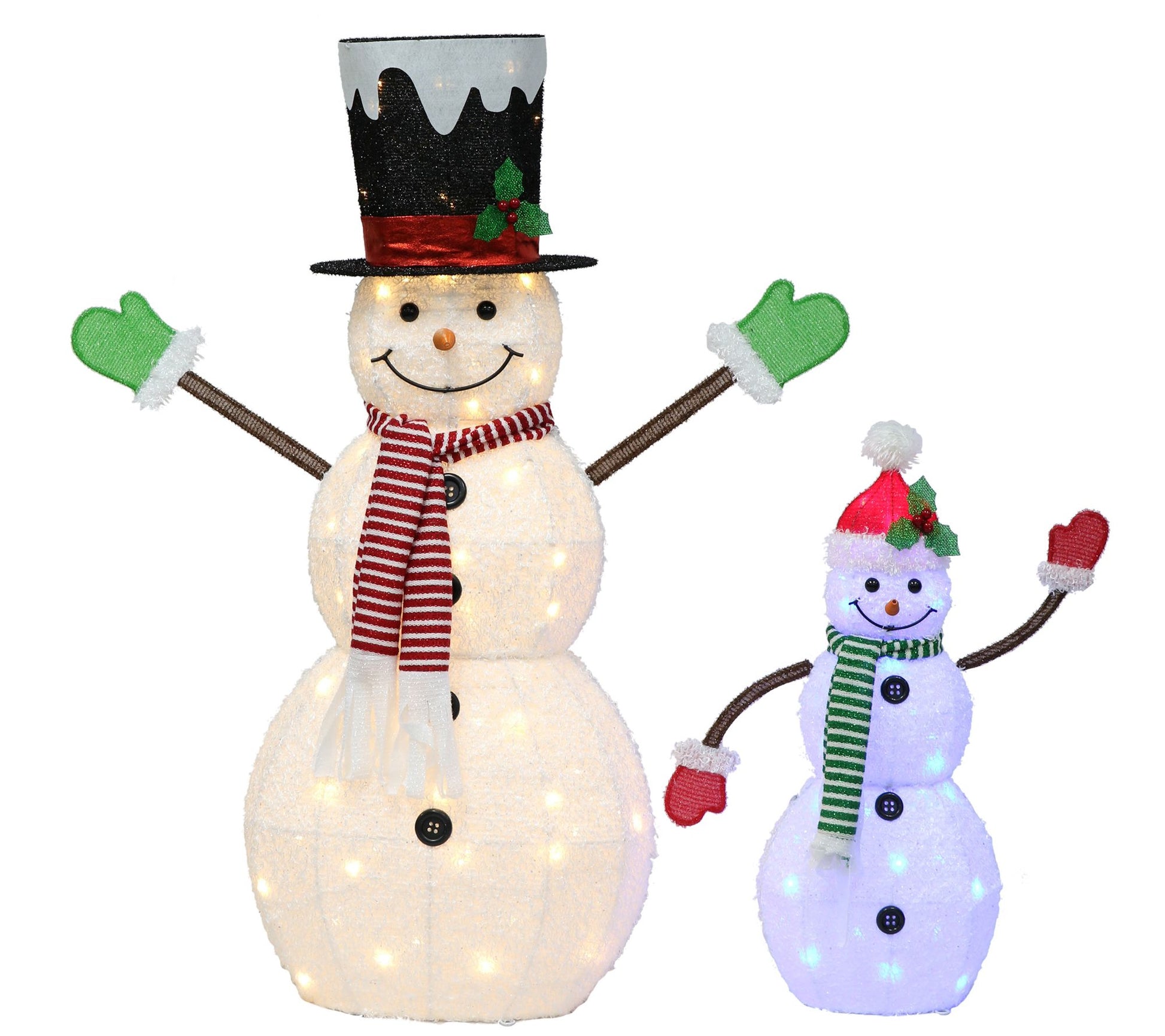 Puleo 2-Piece Lighted Snowmen Set w/100 White and Blue Lights