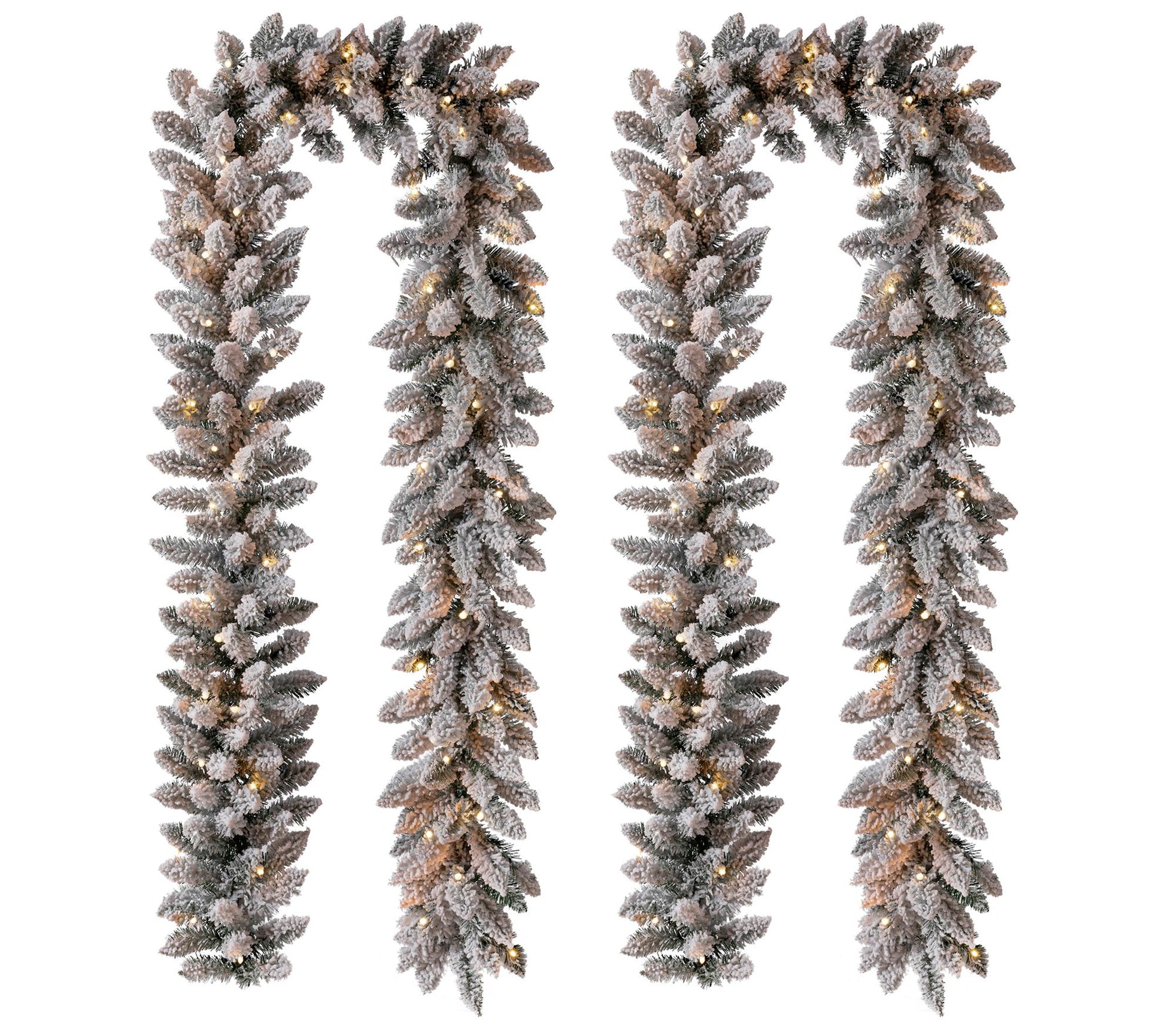 Glitzhome Set of 2 9ft Snow Flocked Faux Garland W/ LED Lights