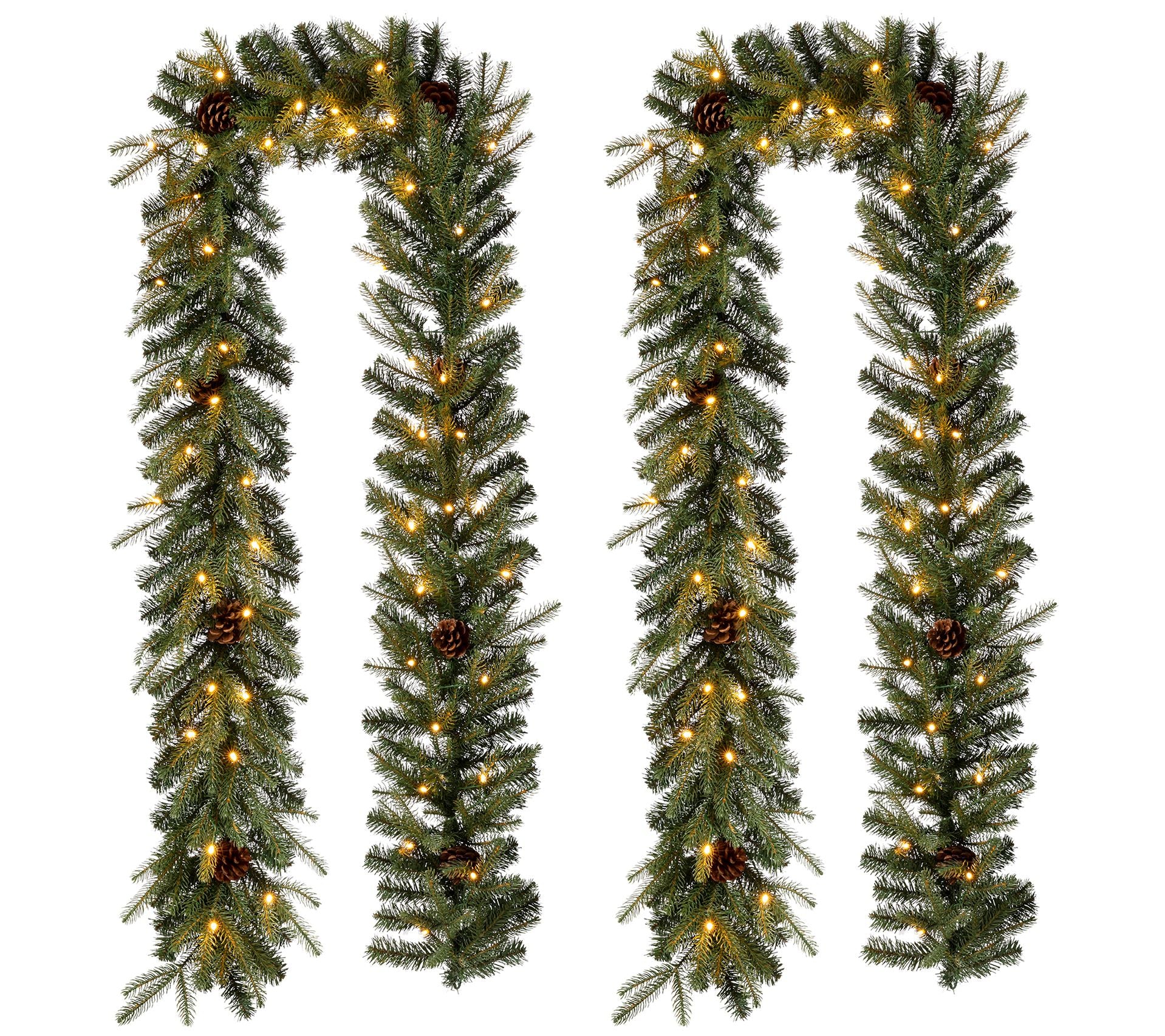 Glitzhome Set of 2 9ft Greenery Pine Cone Garland W/Led Lights