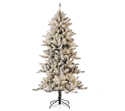 Glitzhome 6ft P re-Lit Flocked Slim LED Lighte d Christmas Tre
