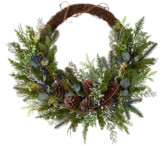 Nearly Natural 30" Pine & Pinecone Christmas Wr eath/Twig Ring