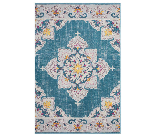 Ox Bay Transitional Medallion Indoor Outdoor Rug, 5' x 7'