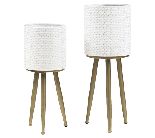 LuxenHome 2-Piece Metal White Planters with Meal Legs