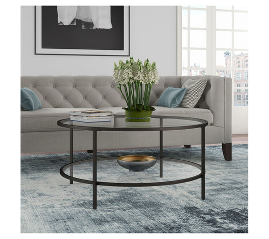 Hudson & Canal Sivil 36" Round Coffee Table W/Glass Shelf