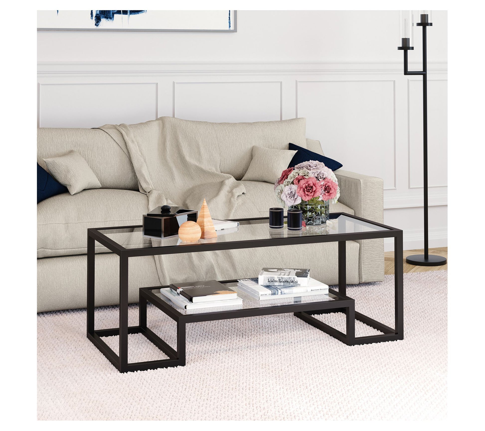 Hudson & Canal Athena 45" Coffee Table With Bottom Shelf