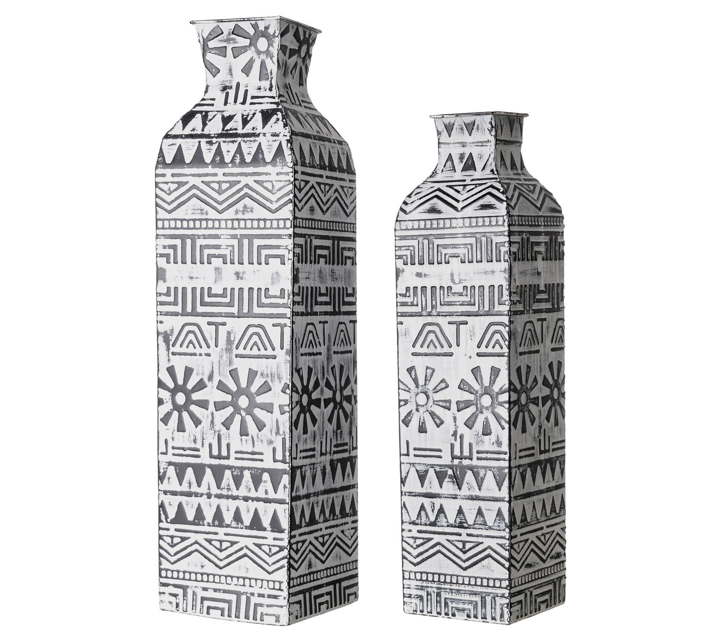 Glitzhome Global Boho Patterened and Textured Metal Vases S/2