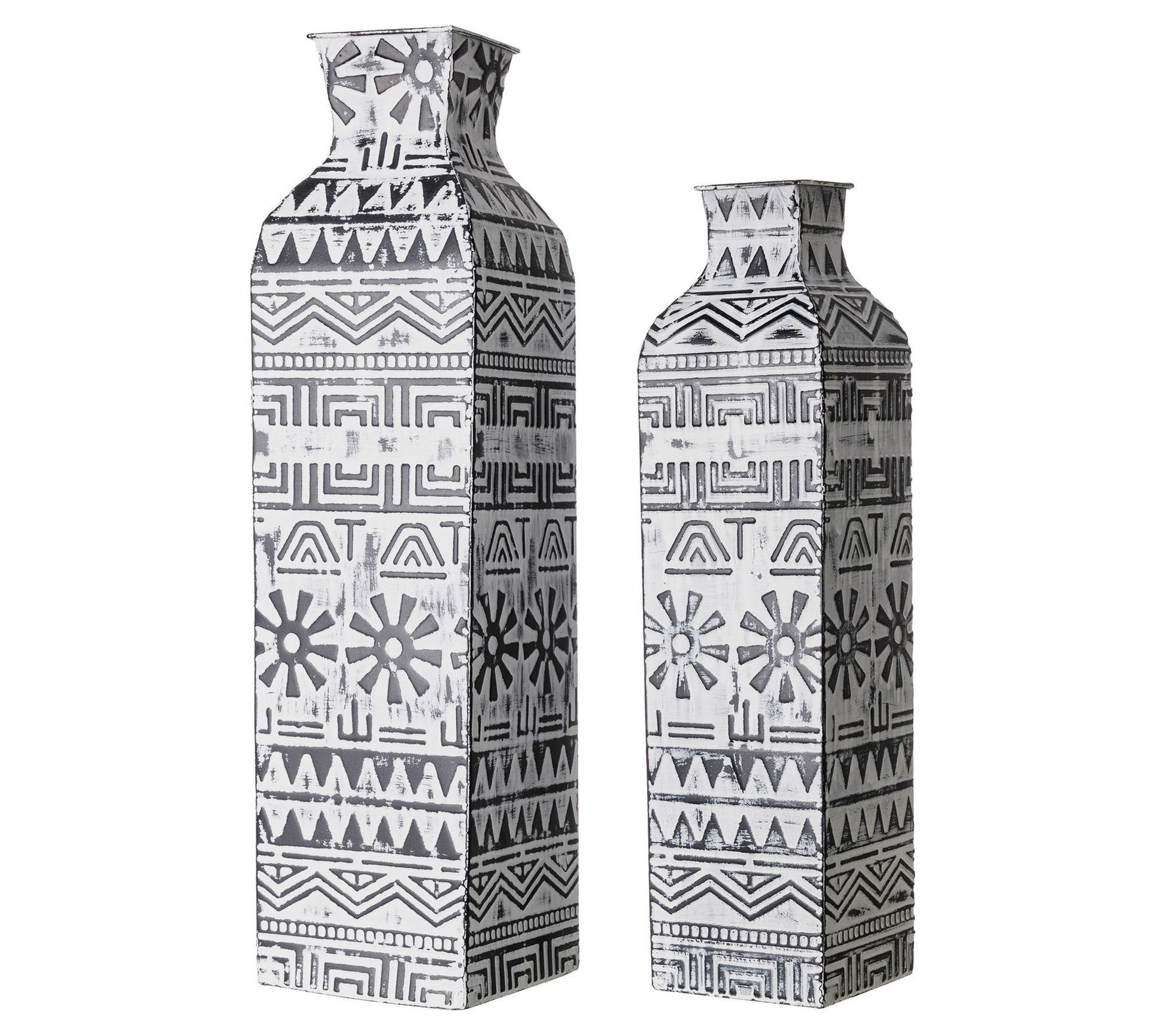 Glitzhome Global Boho Patterened and Textured Metal Vases S/2