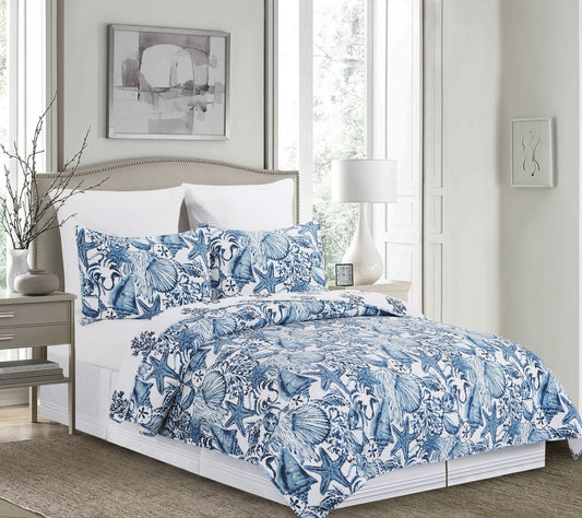 Blue Coast Shells 2-Piece Twin Quilt Set by Valerie