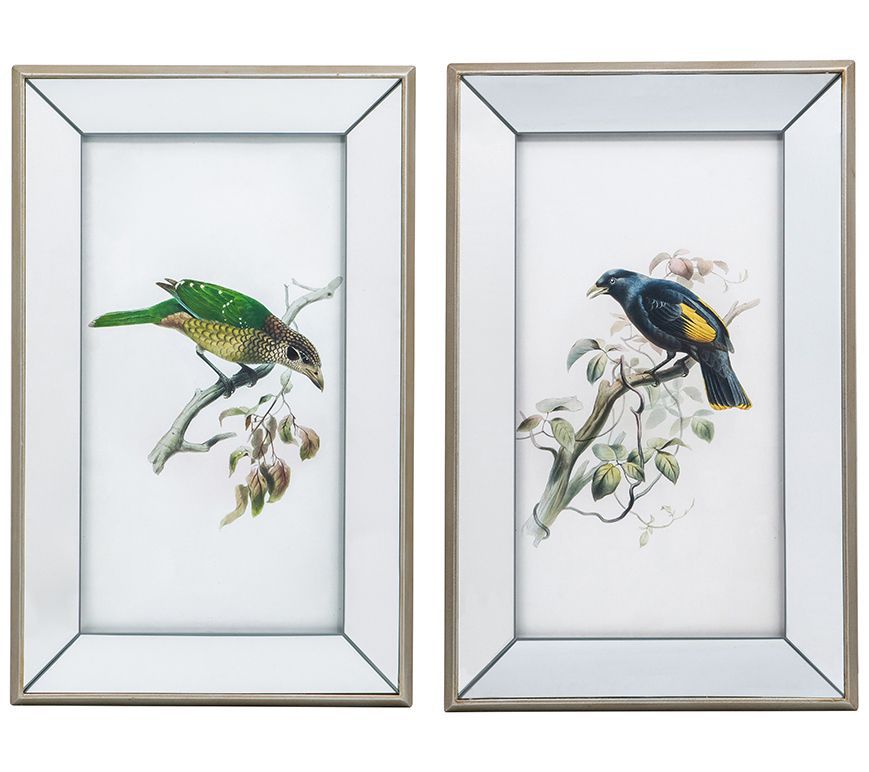 R. Nest Set of 2 24" Bird Scene Mirrored Wall Art