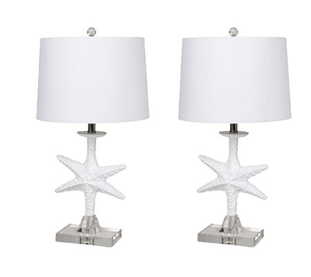 Set of 2 White Coastal Starfsh Table Lamps