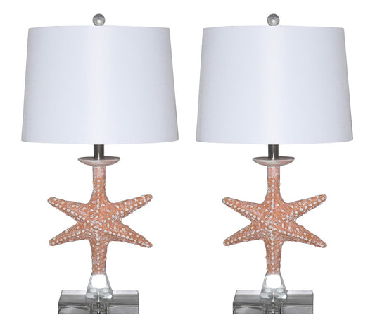 Set of 2 Orange Coastal Starfish Table Lamps