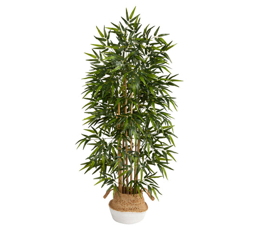 Nearly Natural 64" Bamboo in Boho Chic Woven Planter
