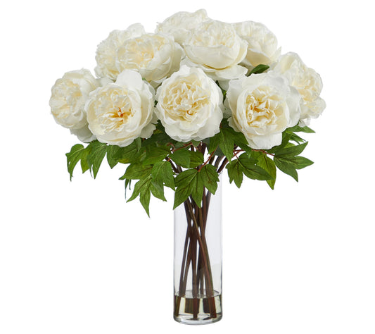 Nearly Natural 22" Peony in Glass Cylinder Vase