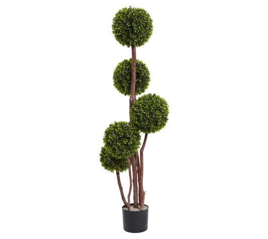 Nearly Natural 4' Boxwood Five Ball Topiary UVesistant I/O