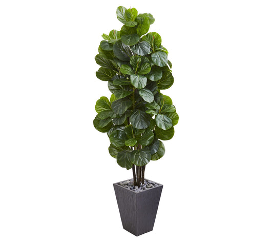 Nearly Natural 6' Fiddle Leaf Fig Tree w/SlatePlanter