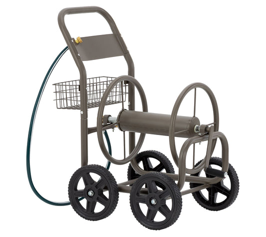 Glitzhome 36" 4-Wheel Steel Garden Hose Reel Cart w/ Basket