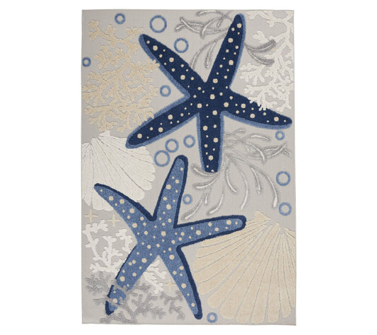 HomeRoots 5'3" x 7'5" Blue & Gray Indoor Outdoor Area Rug