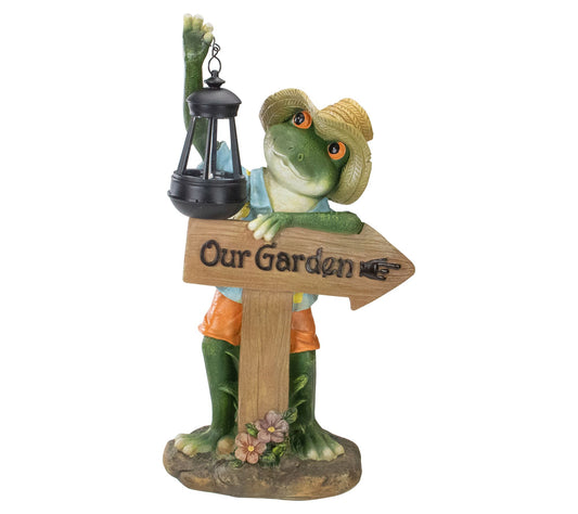 Northlight 18" Country Frog with Lantern Outdoor Garden Statue