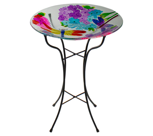 Northlight 18" Pink & Purple Dragonflies Painted Birdbath