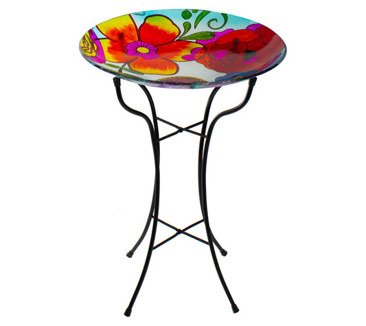 Northlight 18" Multicolored Painted Glass Floral Bird Bath