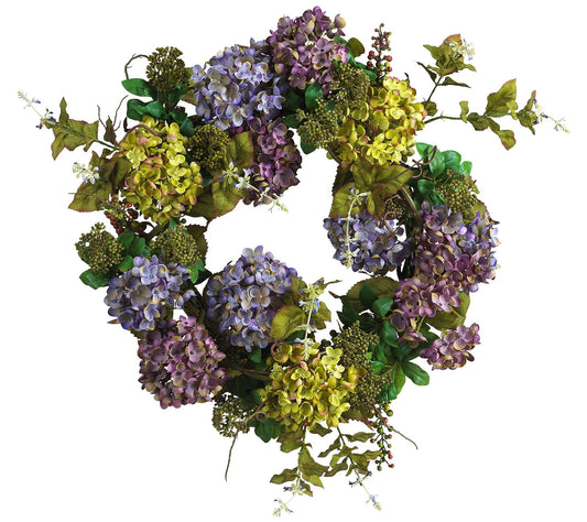 24" Mixed Hydrangea Wreath by Nearly Natural