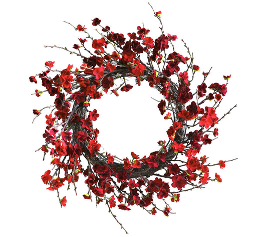 24" Plum Blossom Wreath by Nearly Natural