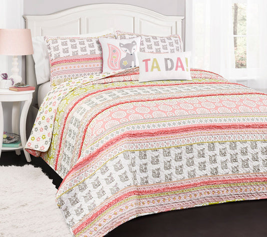 Fox Ruffle Stripe 5-Piece Full/Queen Quilt Setby Lush Decor